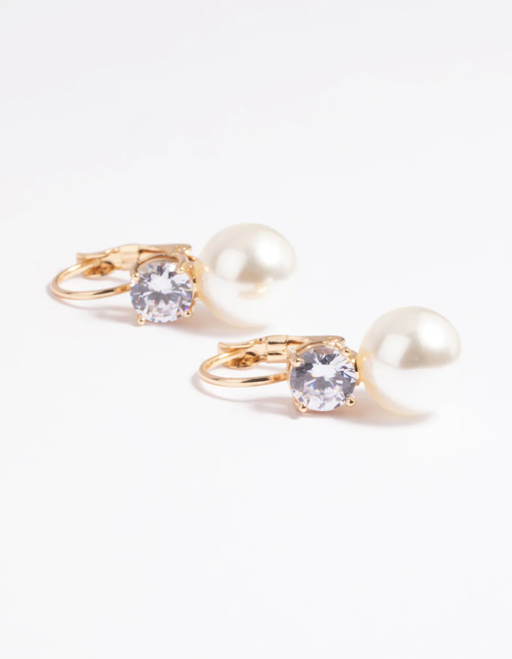 Gold Cubic Zirconia Pearl Huggie Hoop Earrings - Image 3