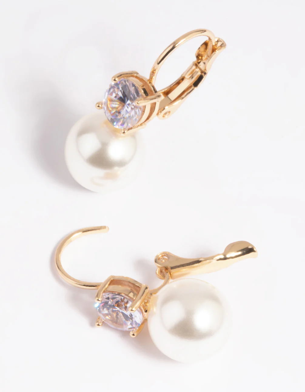 Gold Cubic Zirconia Pearl Huggie Hoop Earrings - Image 4