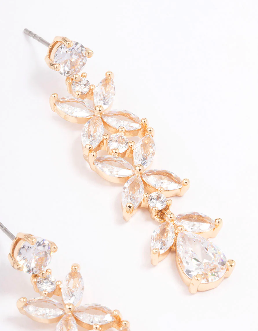 Gold Flower Trail Drop Earrings - Image 3