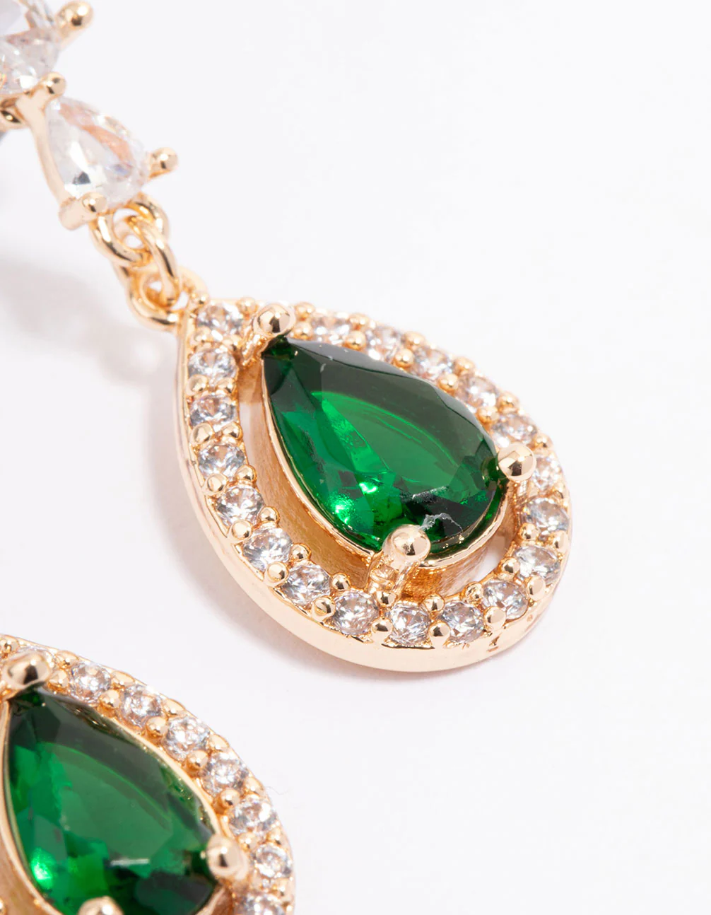 Gold Pointed Cubic Zirconia Pear Drop Earrings - Image 3