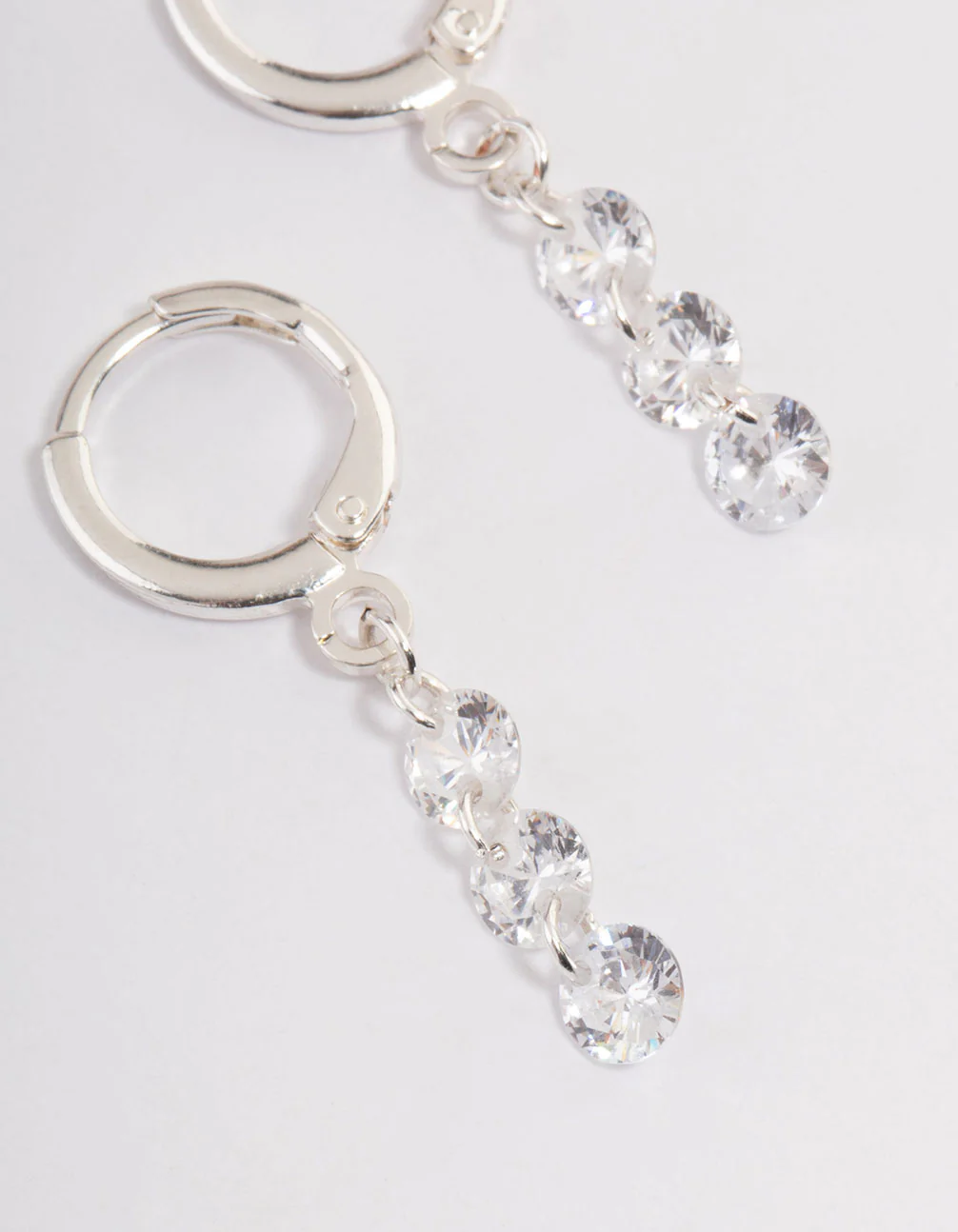 Silver Triple Floating Diamante Huggie Earrings - Image 2