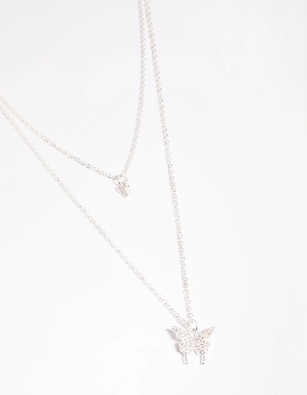 Rhodium Cubic Zirconia Butterfly Necklace