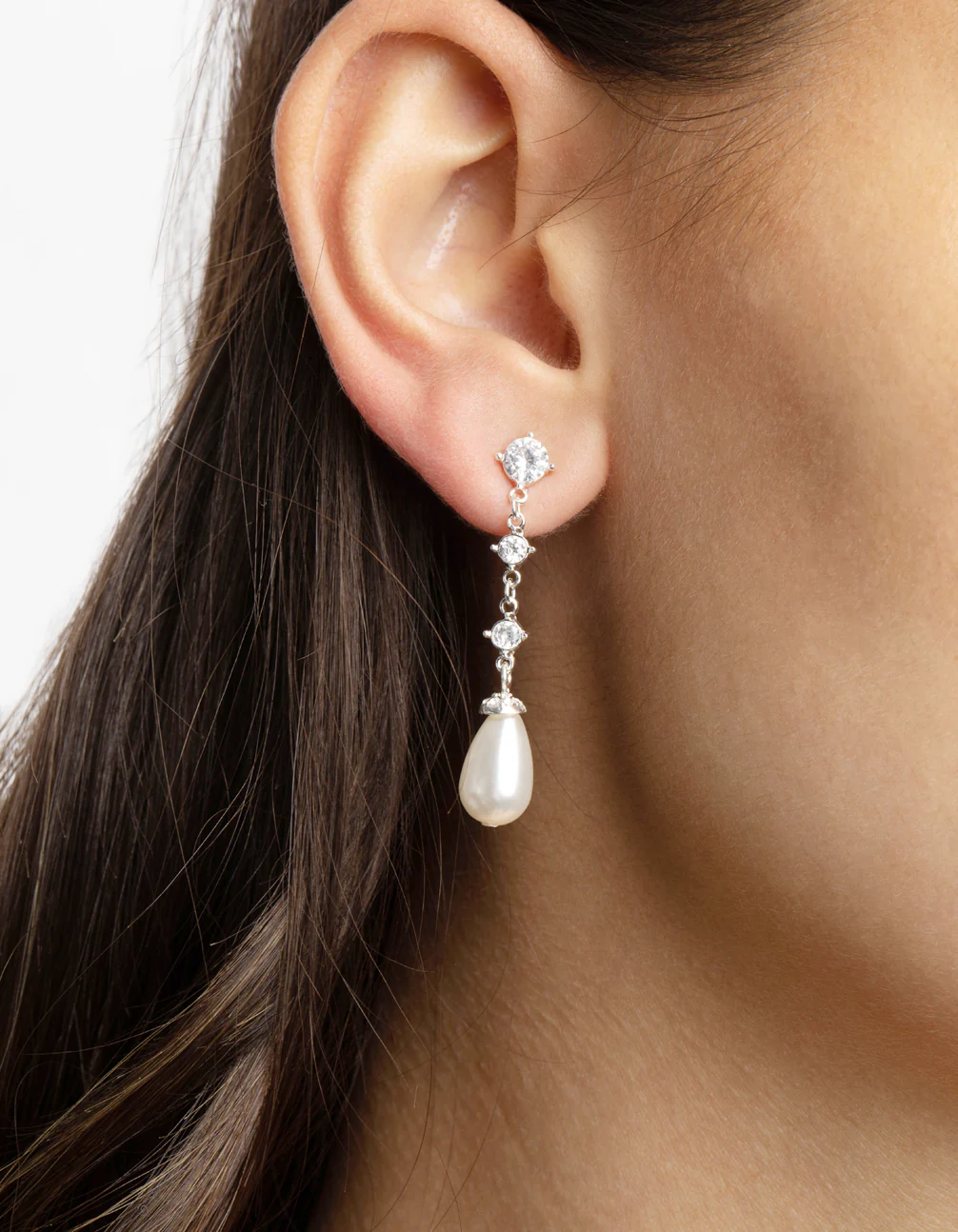 Silver Cubic Zirconia Pearl Drop Earrings - Image 2