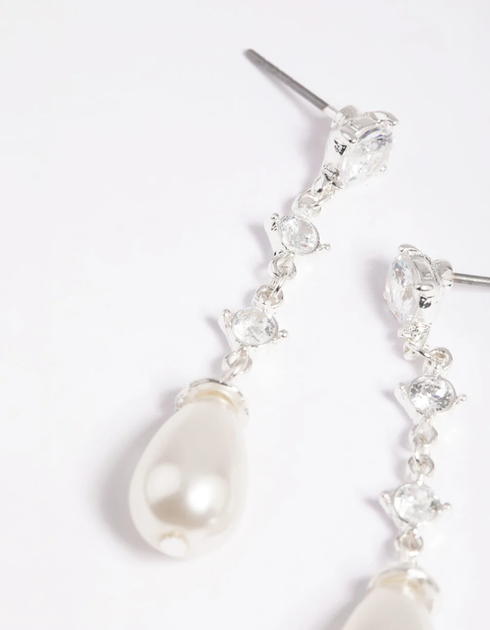 Silver Cubic Zirconia Pearl Drop Earrings - Image 3