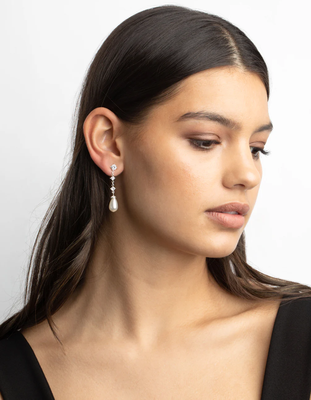 Silver Cubic Zirconia Pearl Drop Earrings - Image 5