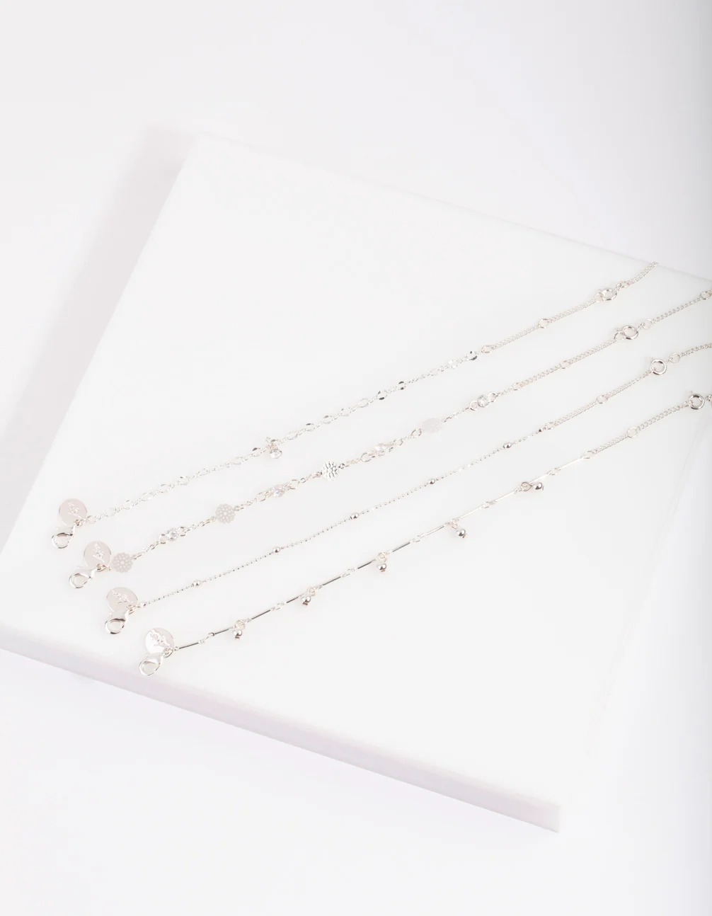 Silver Cubic Zirconia Drop Anklet Bracelet Pack - Image 2