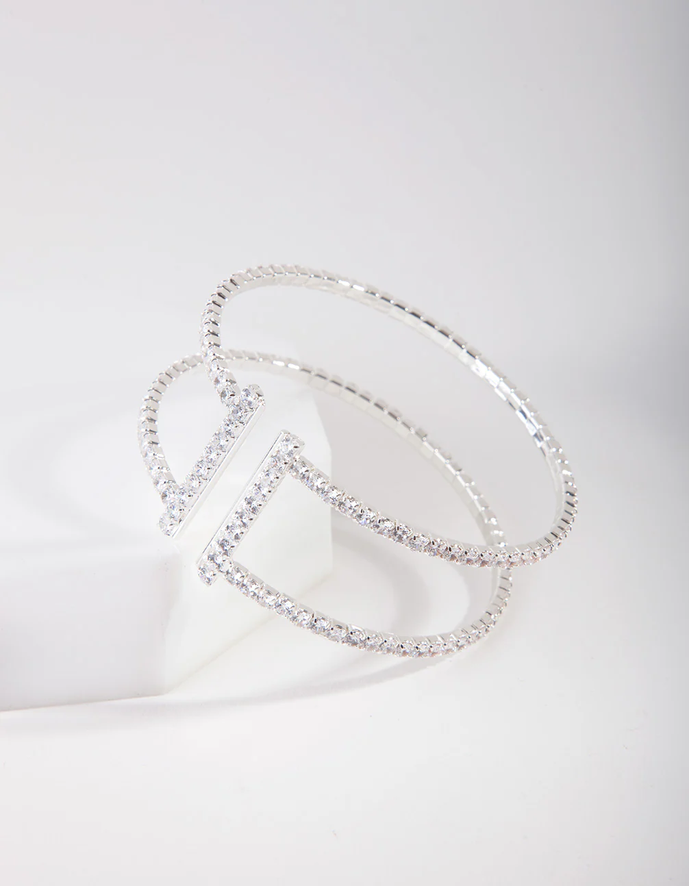 Silver Cubic Zirconia Row Cuff Bracelet - Image 3