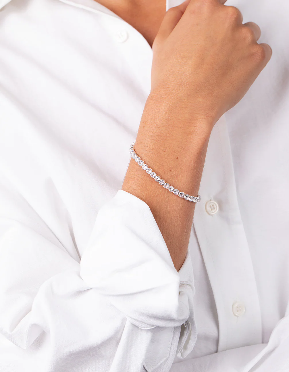Silver Cubic Zirconia Navette Tennis Bracelet - Image 2