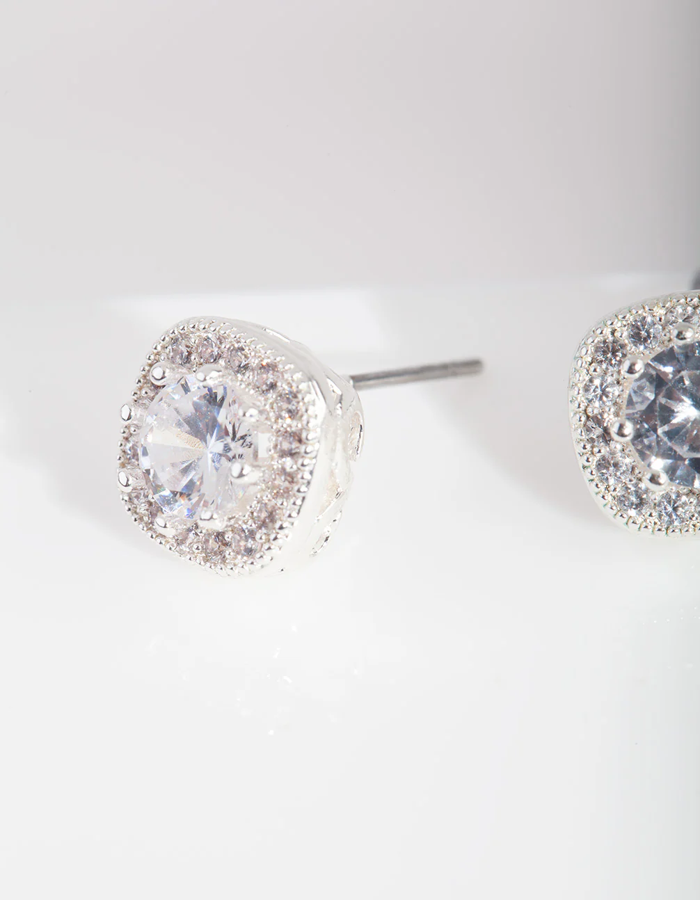 Silver Cubic Zirconia Vintage Pave Stud Earrings - Image 2
