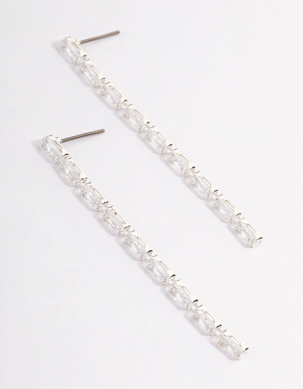 Silver Cubic Zirconia Rectangle Straight Drop Earrings