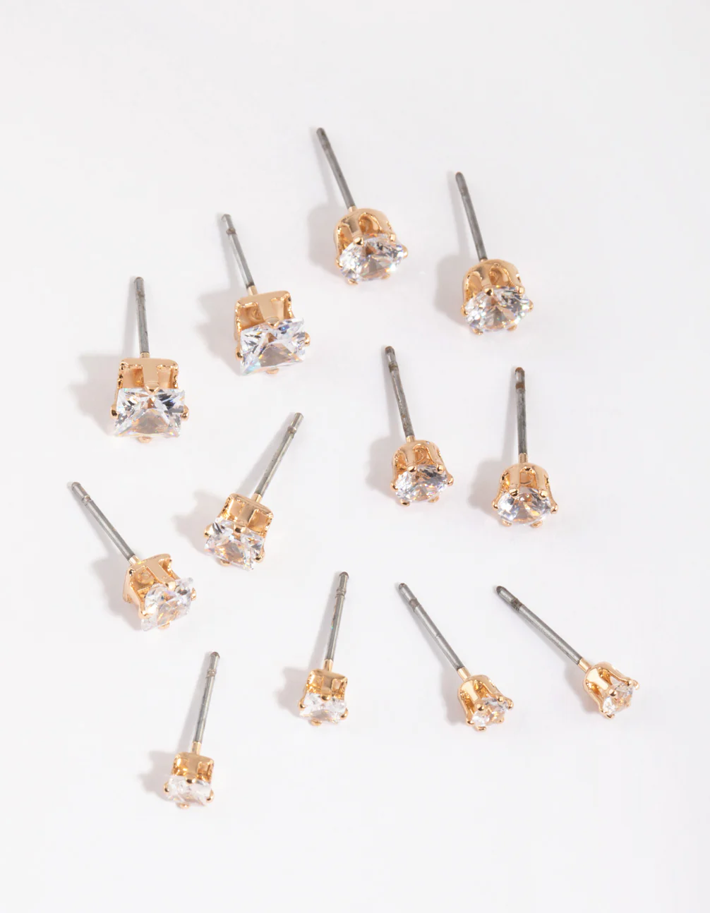 Gold Cubic Zirconia Classic Stud Earring 6-Pack