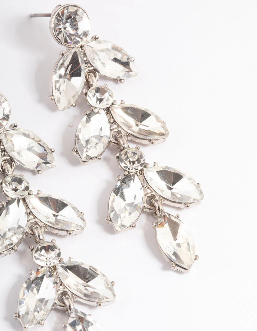 Silver Mini Stone Leaf Drop Earrings - Image 3