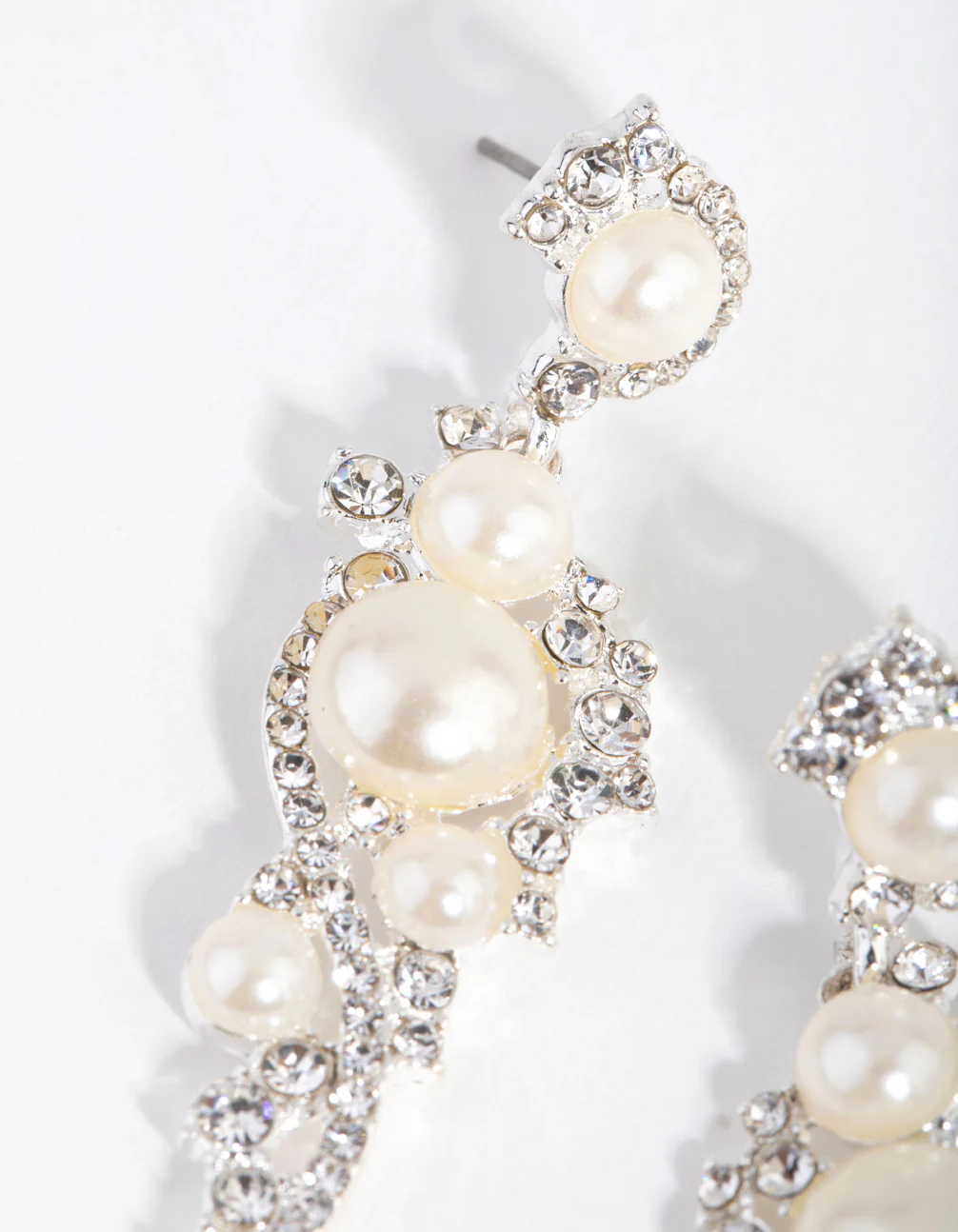 Silver Cluster Pearly Drop Earrings - Image 3