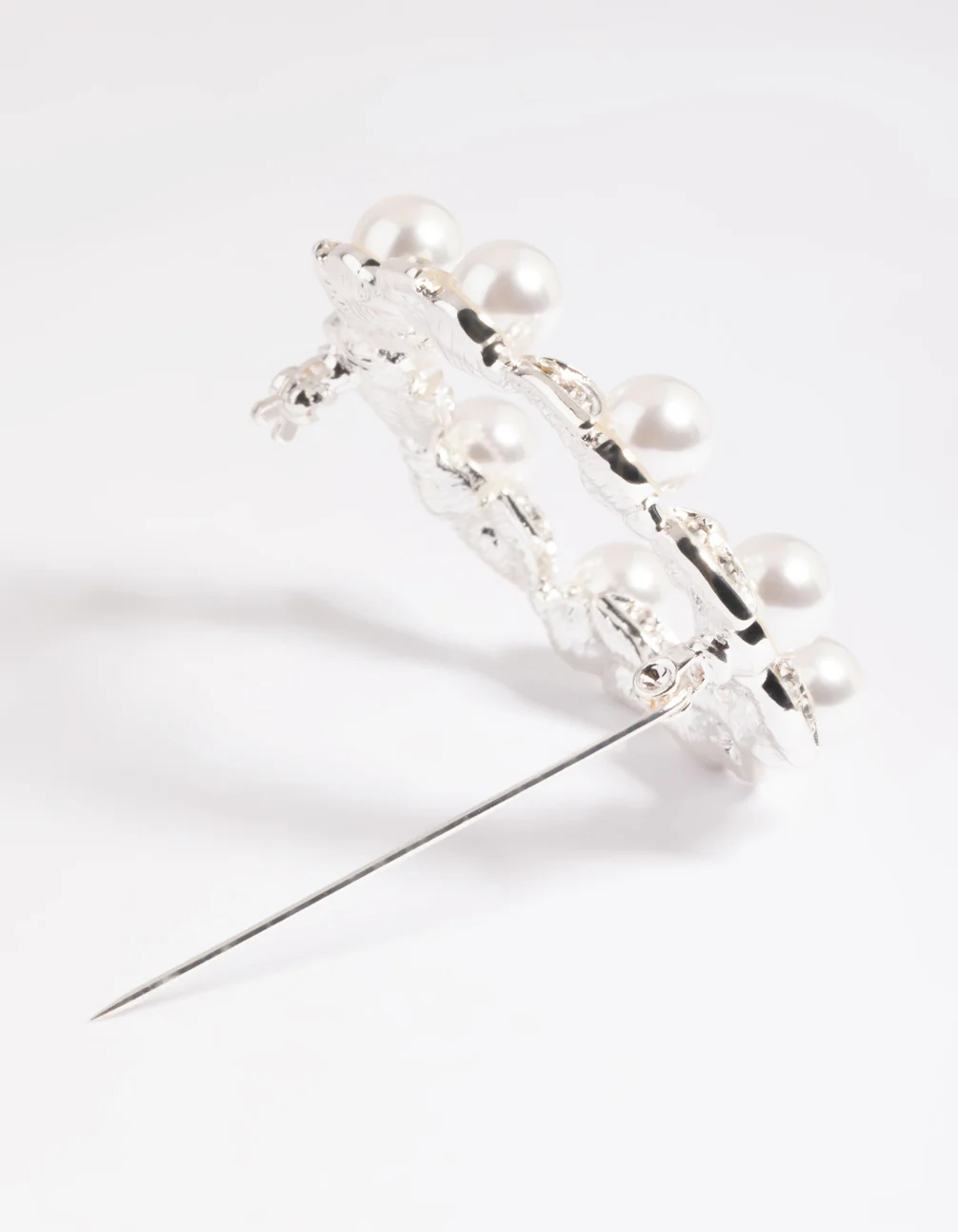 Silver Diamante Leaf & Pearl Brooch - Image 2