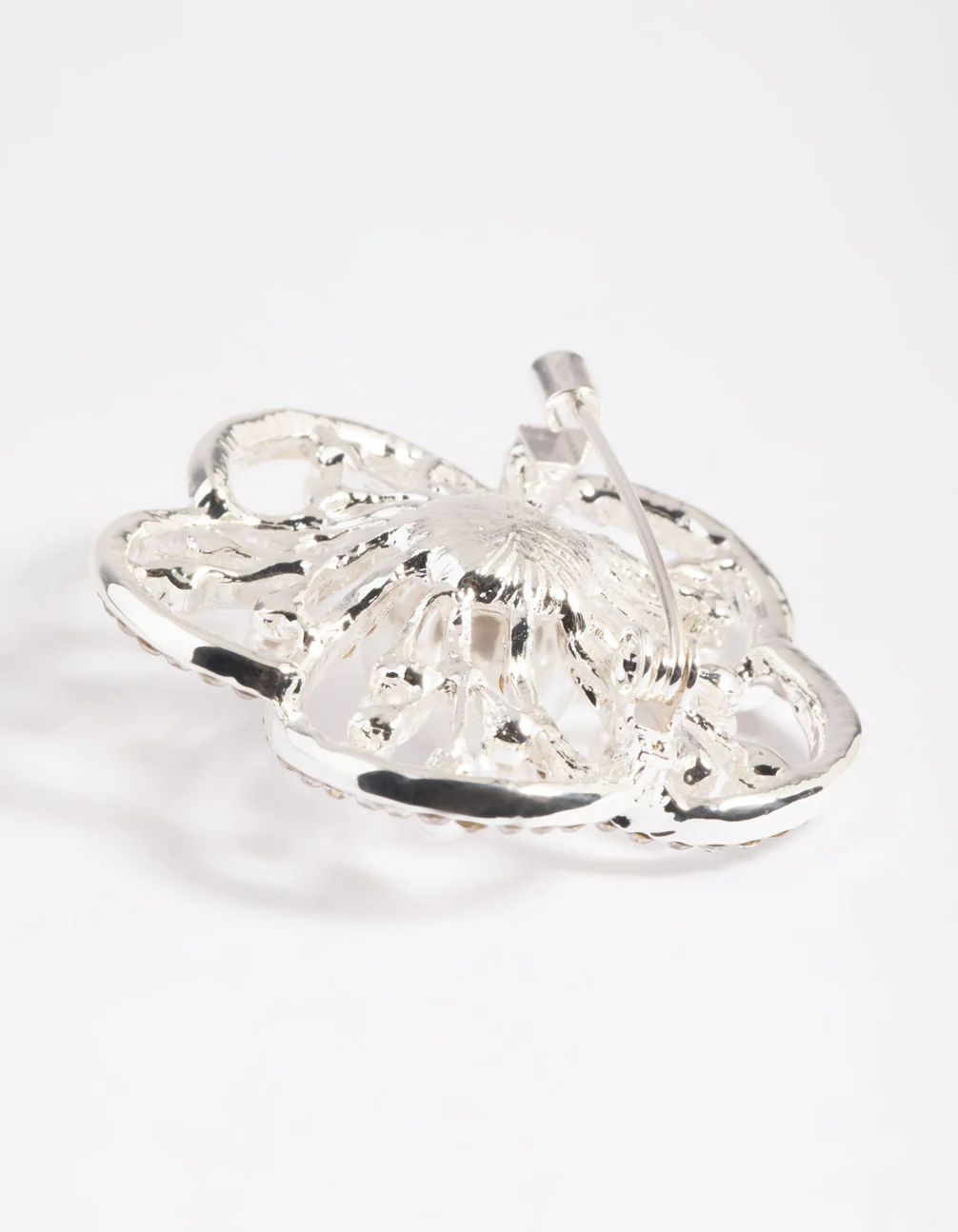 Silver Diamante Pearl Flower Brooch - Image 2