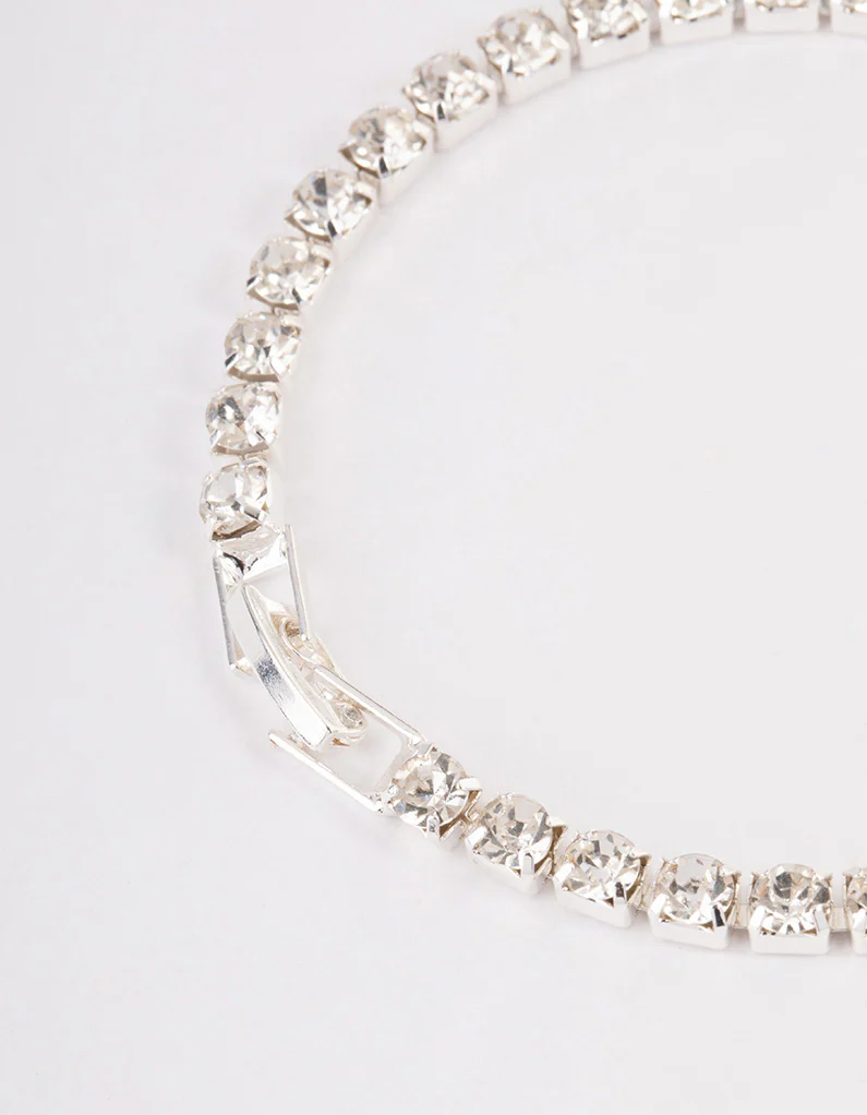 Silver Diamante Round Stone Tennis Bracelet - Image 3