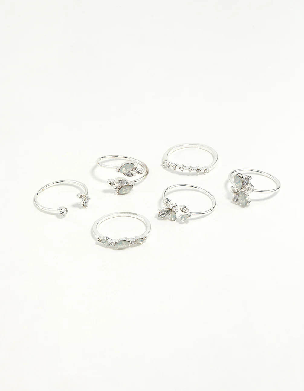 Silver Gem Diamante Ring Pack