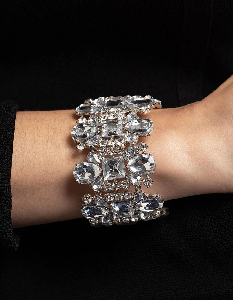 Silver Large Mix Stone Statement Bracelet - Image 2