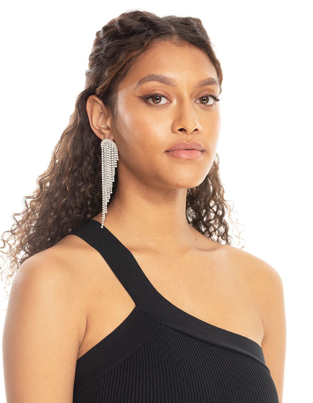 Silver Diamante Chain Drop Earrings - Image 2