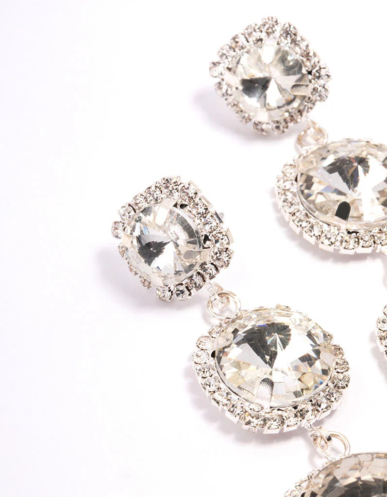 Silver Multi Diamante Drop Earrings - Image 2