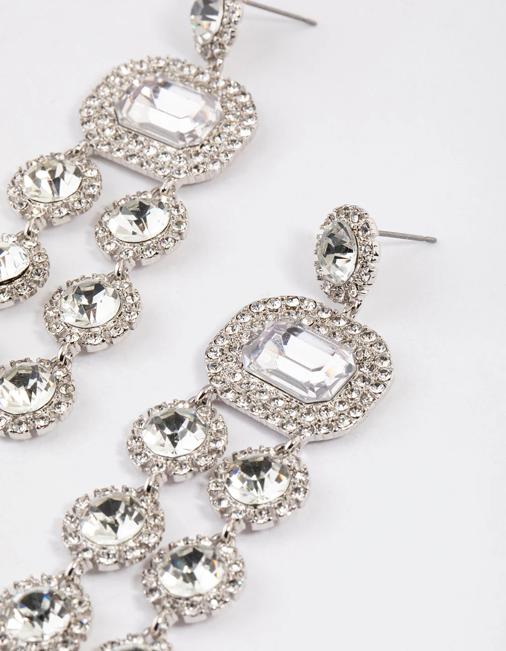 Silver Diamante Statement Layered Drop Earrings - Image 2