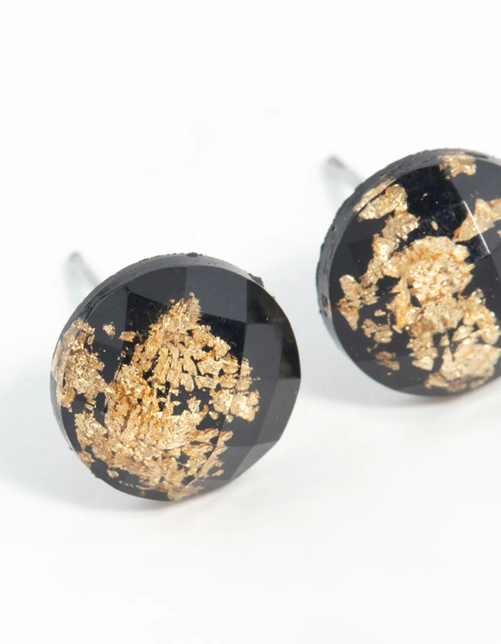 Black Gold Speck Circle Stud Earrings - Image 2