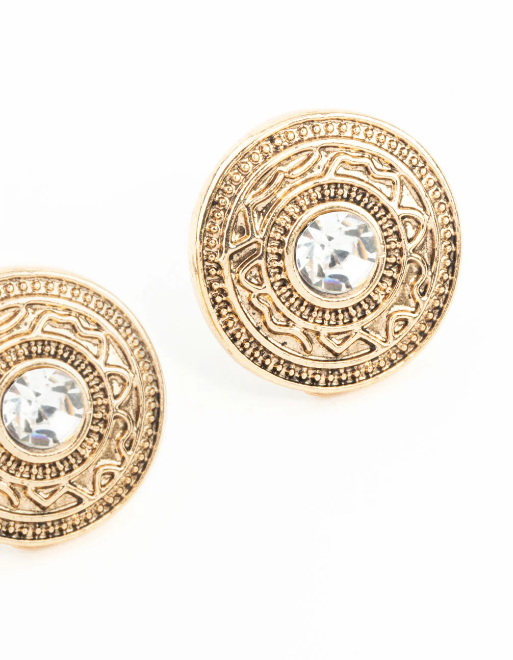 Antique Gold Diamante Stud Earrings - Image 9