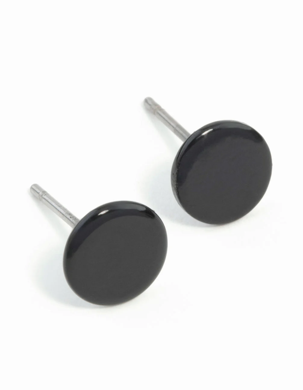 Flat Black Disc Stud Earrings - Image 2