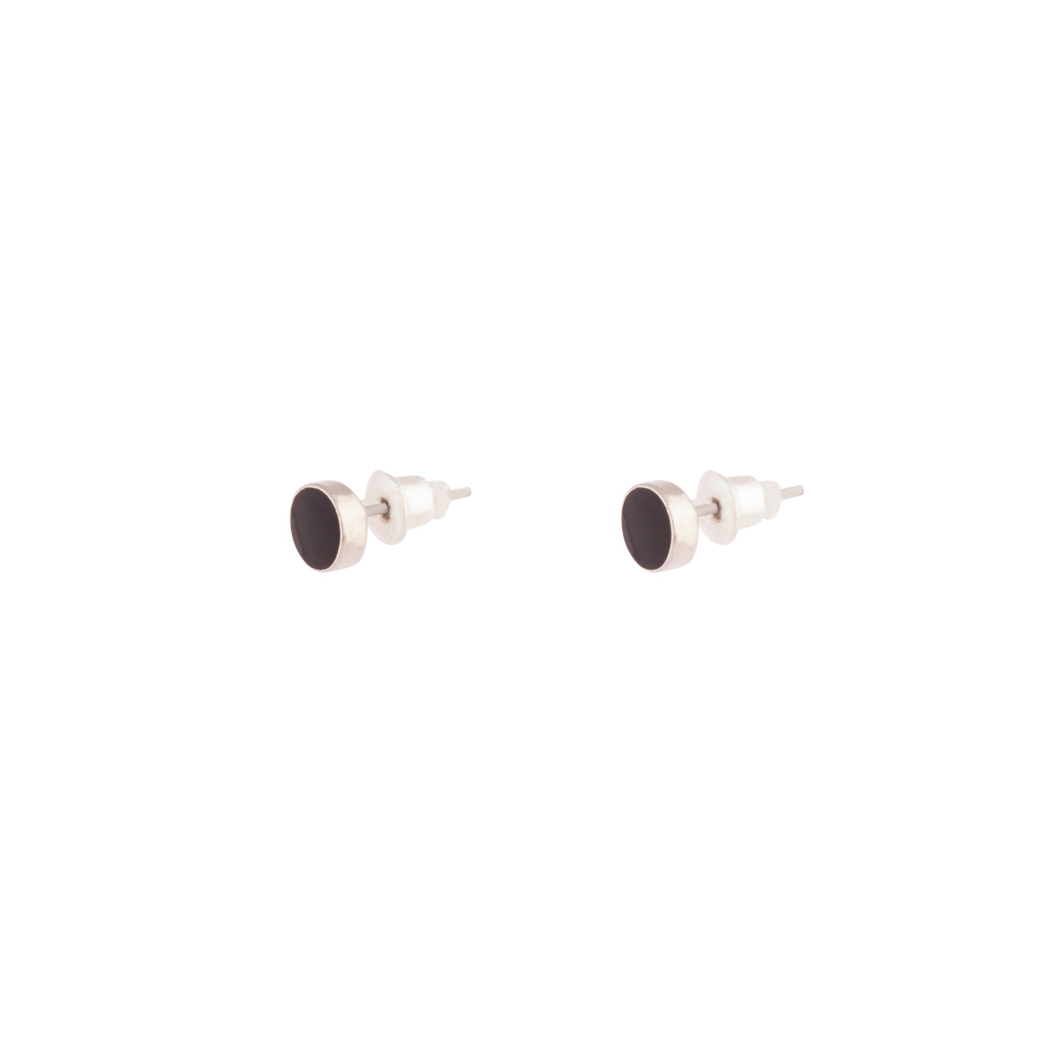 Flat Black Disc Stud Earrings - Image 7