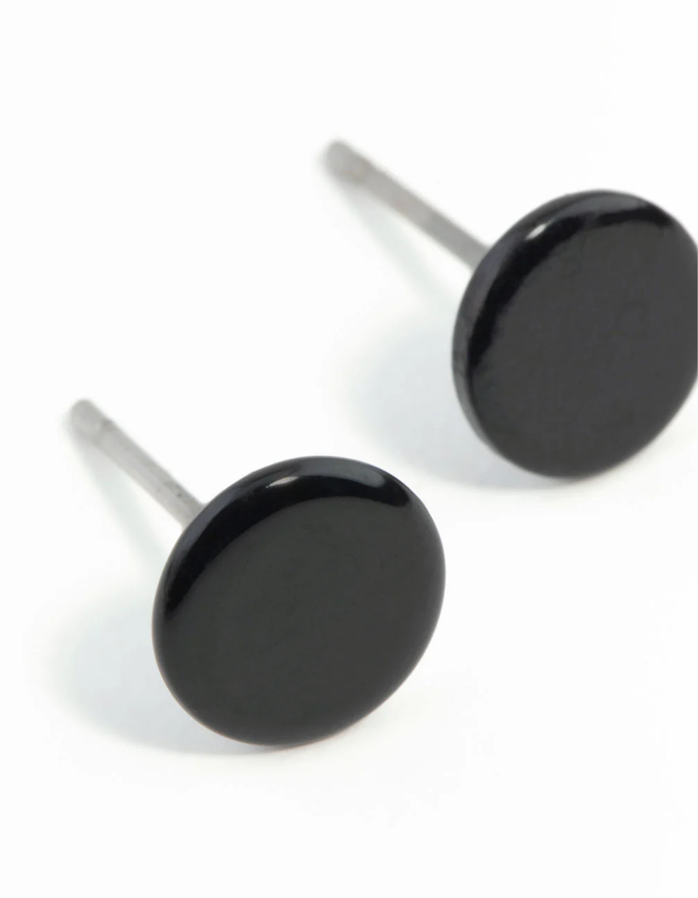 Flat Black Disc Stud Earrings - Image 8