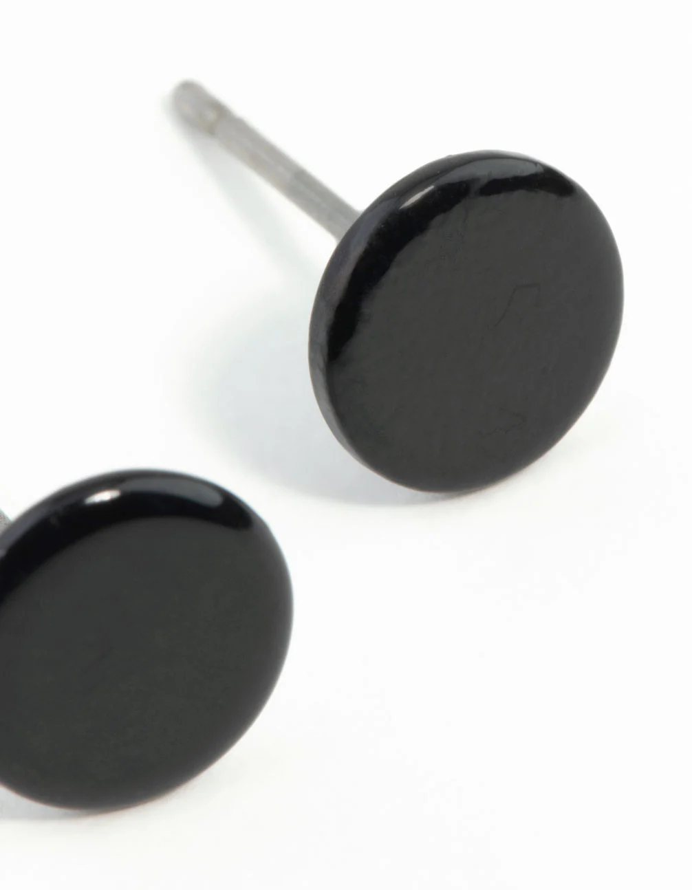 Flat Black Disc Stud Earrings - Image 9