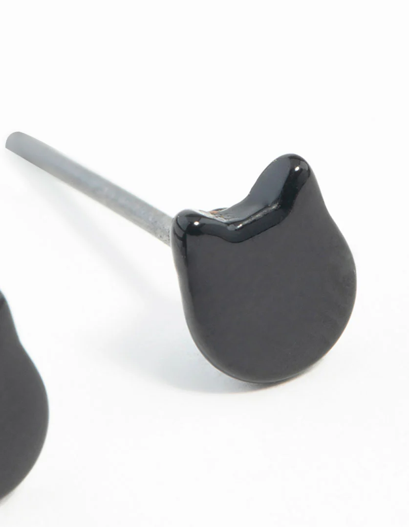 Black Micro Cat Stud Earrings - Image 5