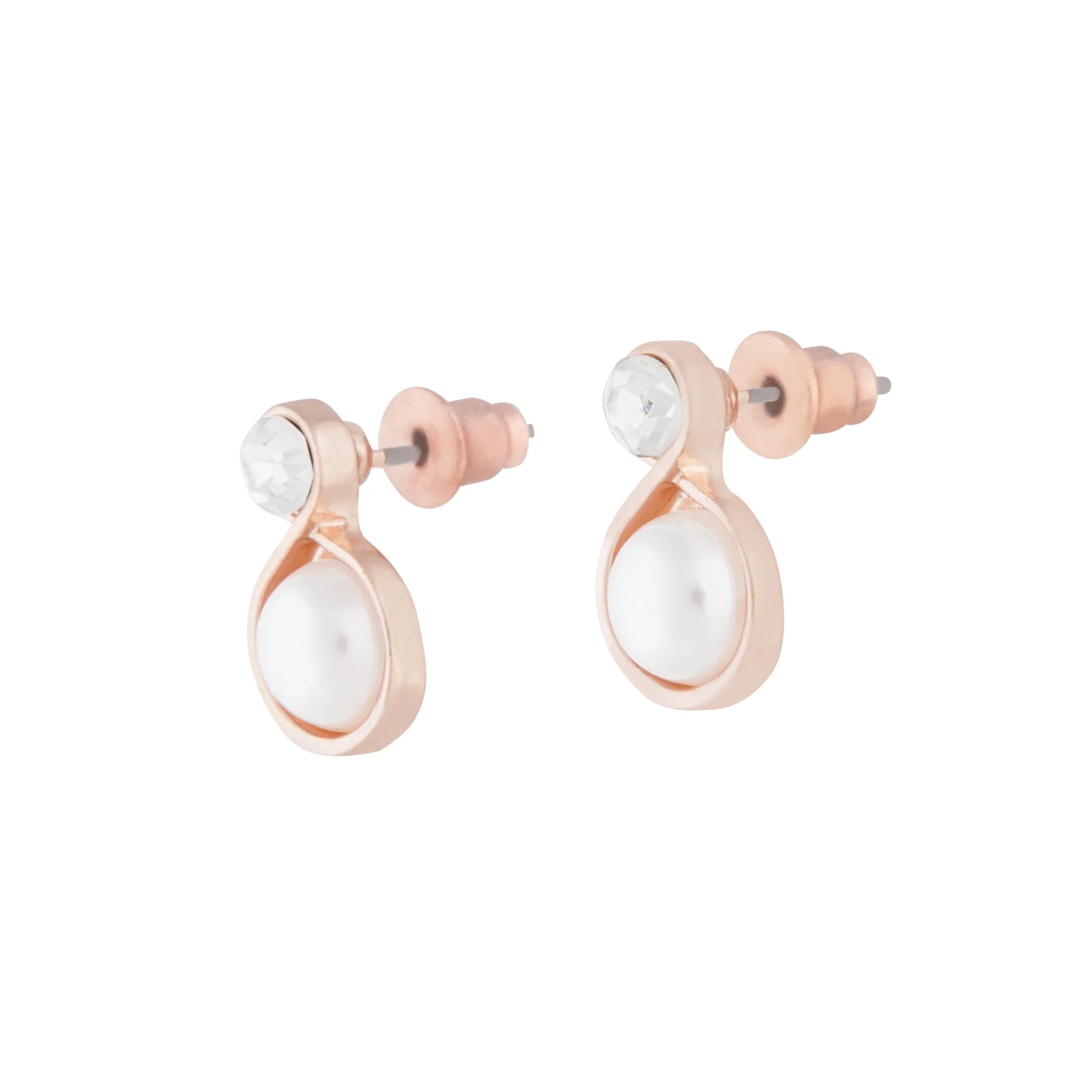 Rose Gold Pearl Bottom Stud Earrings - Image 2