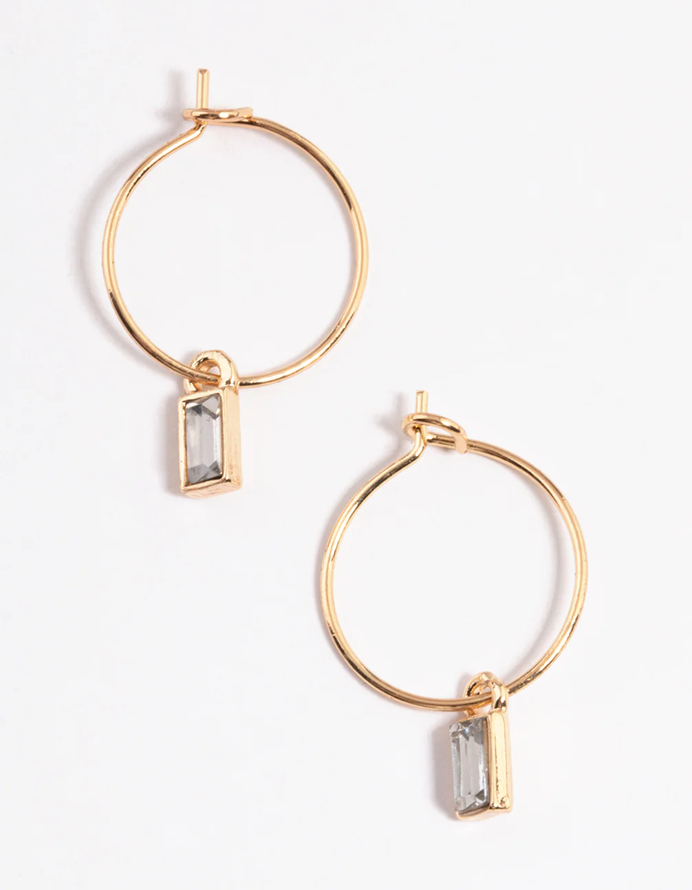 Gold Baguette Drop Hoop Earrings