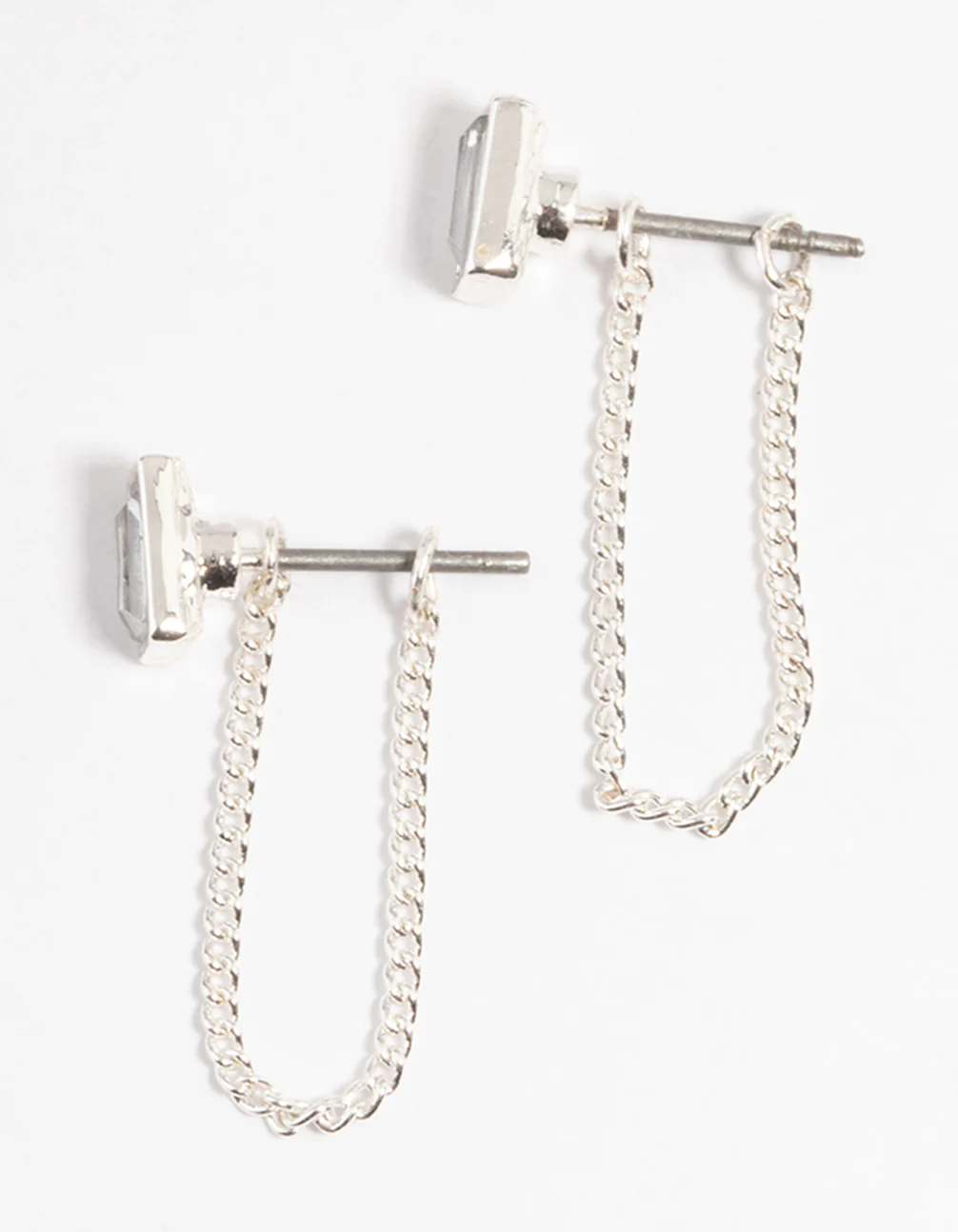 Gold Rectangle Diamante Chain Jacket Earrings - Image 3