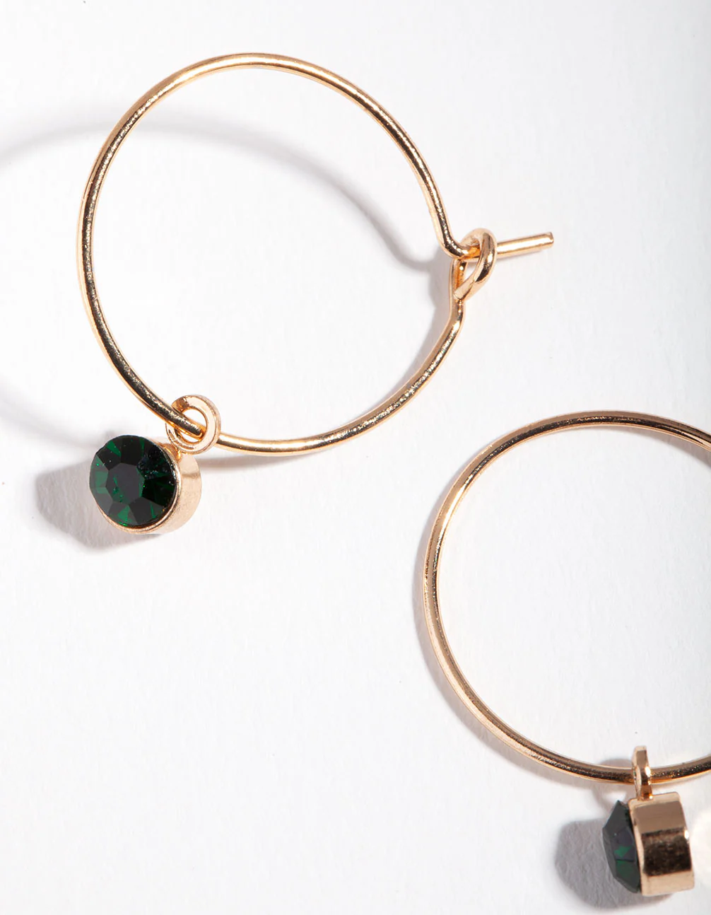 Gold Green Stone Fine Hoop Earrings - Image 2