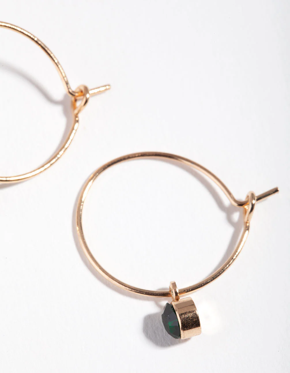 Gold Green Stone Fine Hoop Earrings - Image 3
