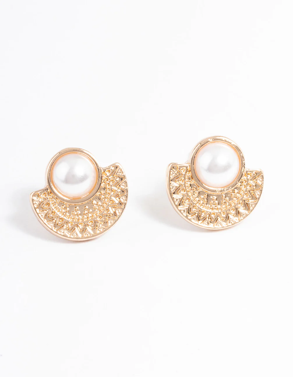 Gold Pearl Etched Stud Earrings - Image 5