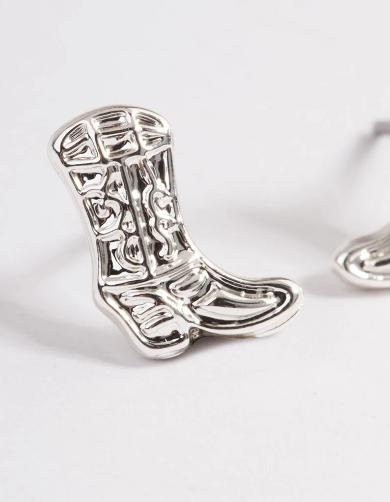 Silver Cowboy Boot Stud Earrings - Image 2