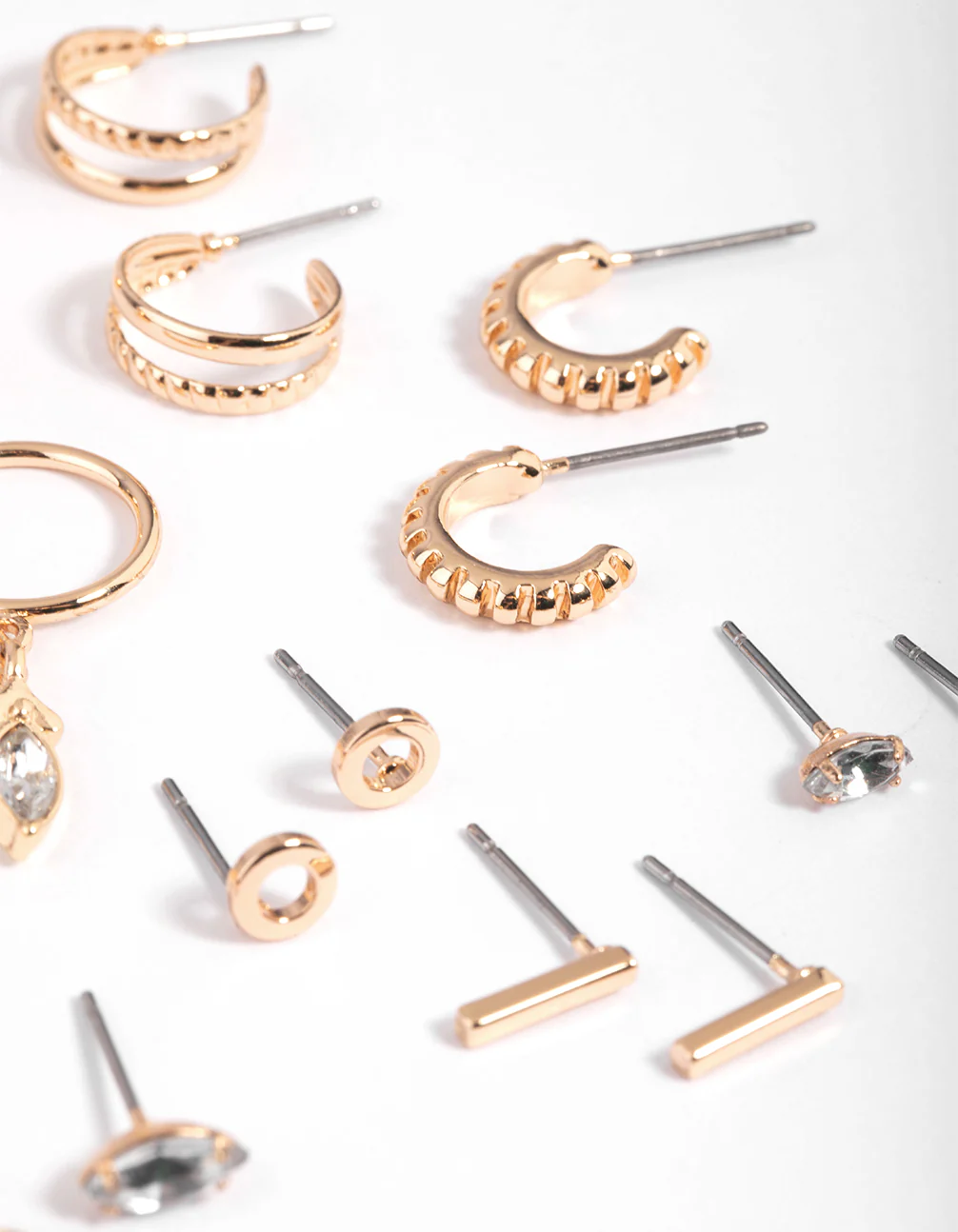 Gold Mixed Stone Stud & Hoop Earring 8-Pack - Image 2