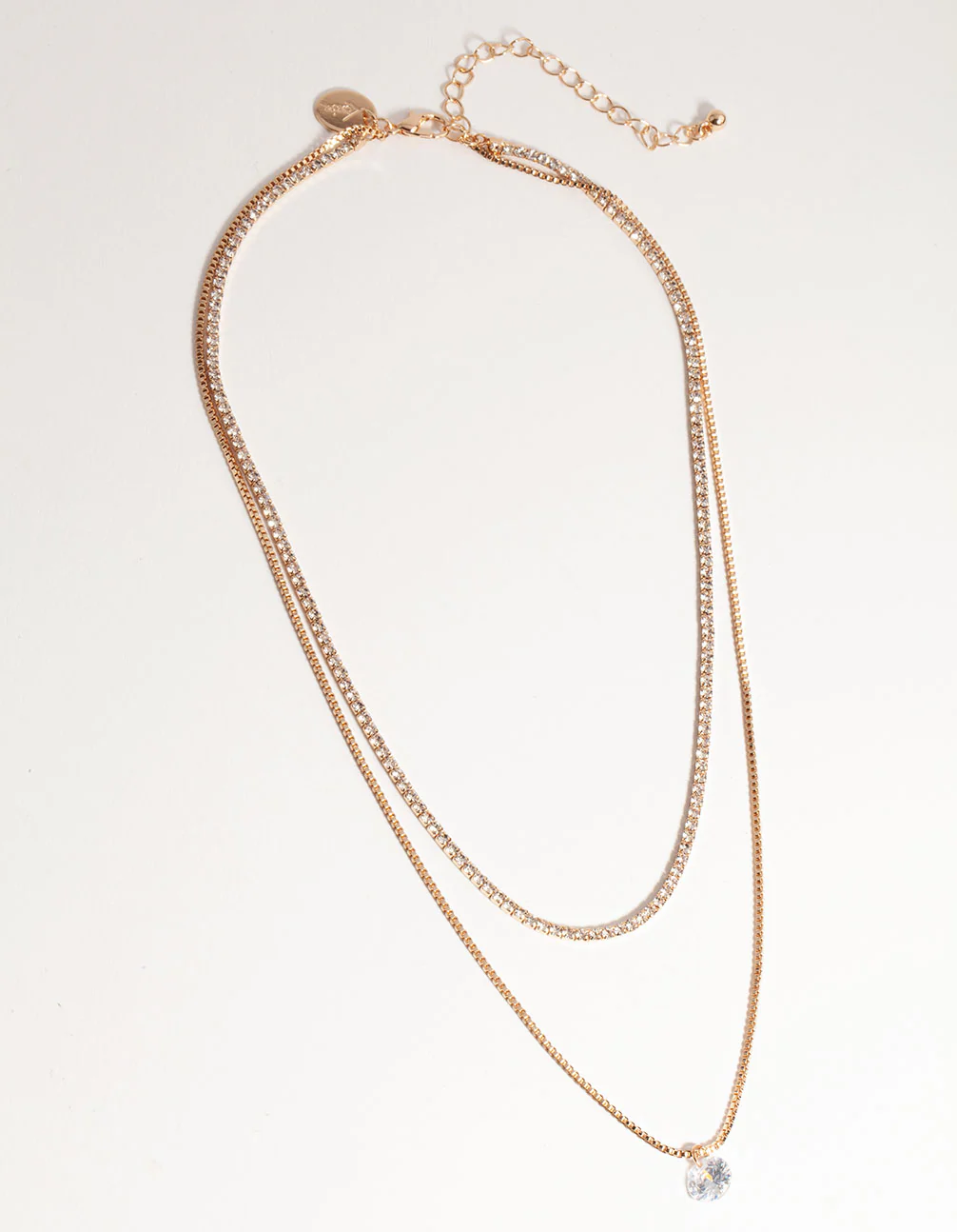 Gold Short 2-Row Cupchain Diamante Necklace - Image 2