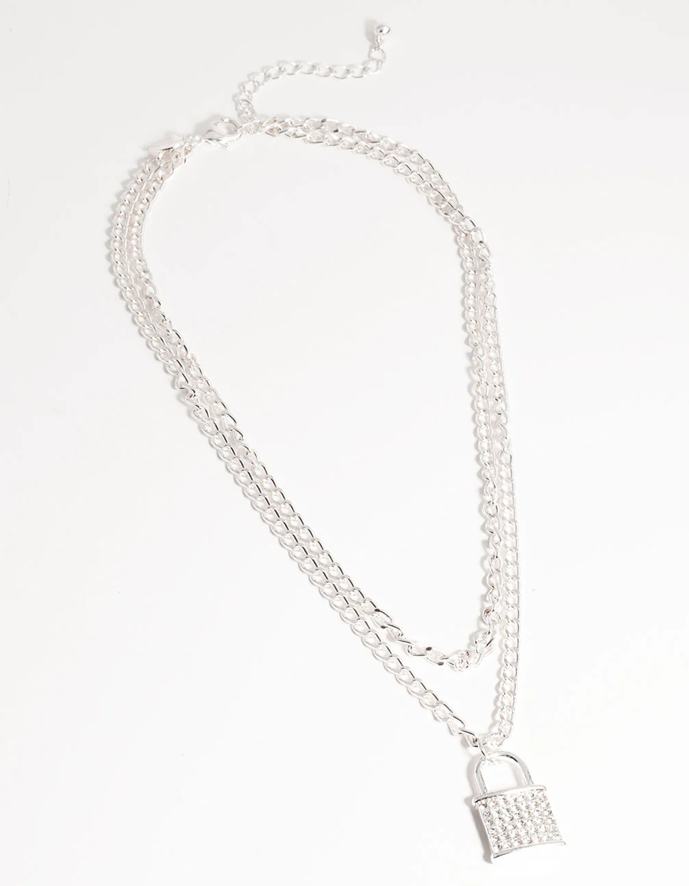 Silver Multi-Row Diamante Padlock Necklace - Image 2
