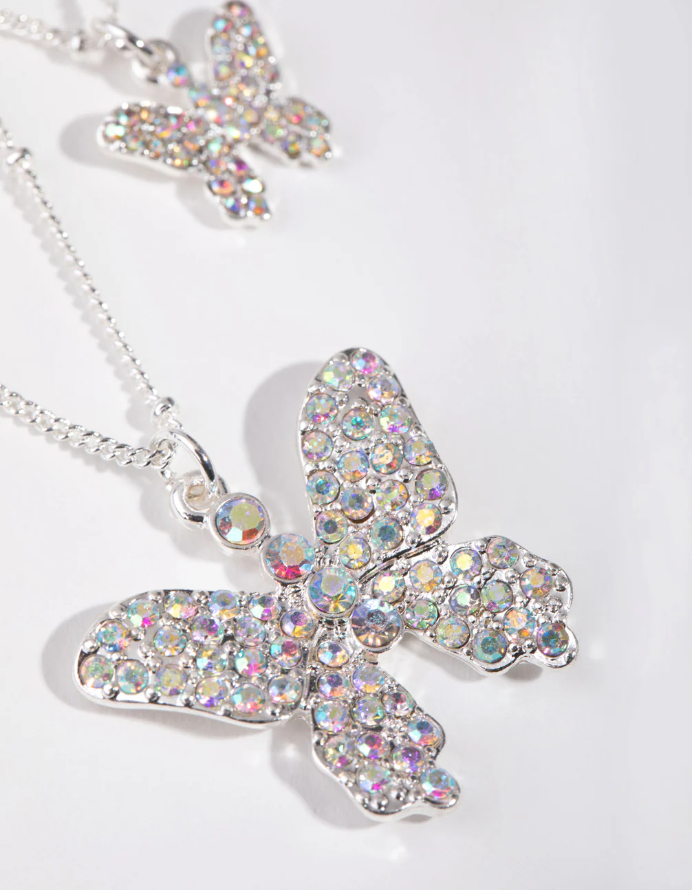 Silver Pave Butterfly 2-Row Necklace - Image 3