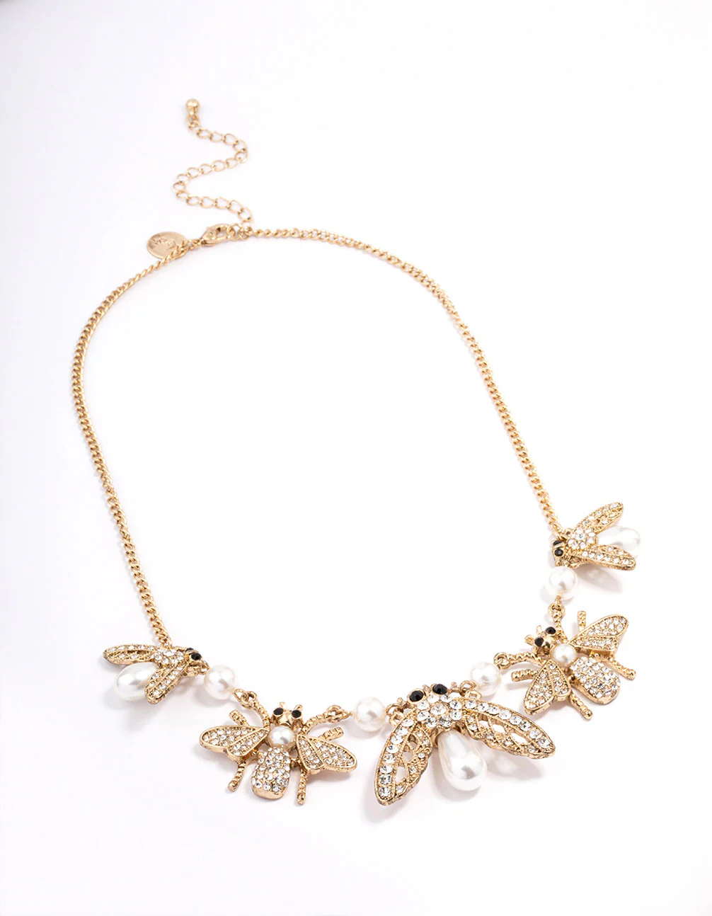 Antique Gold Bee Pearl & Diamante Short Necklace - Image 2