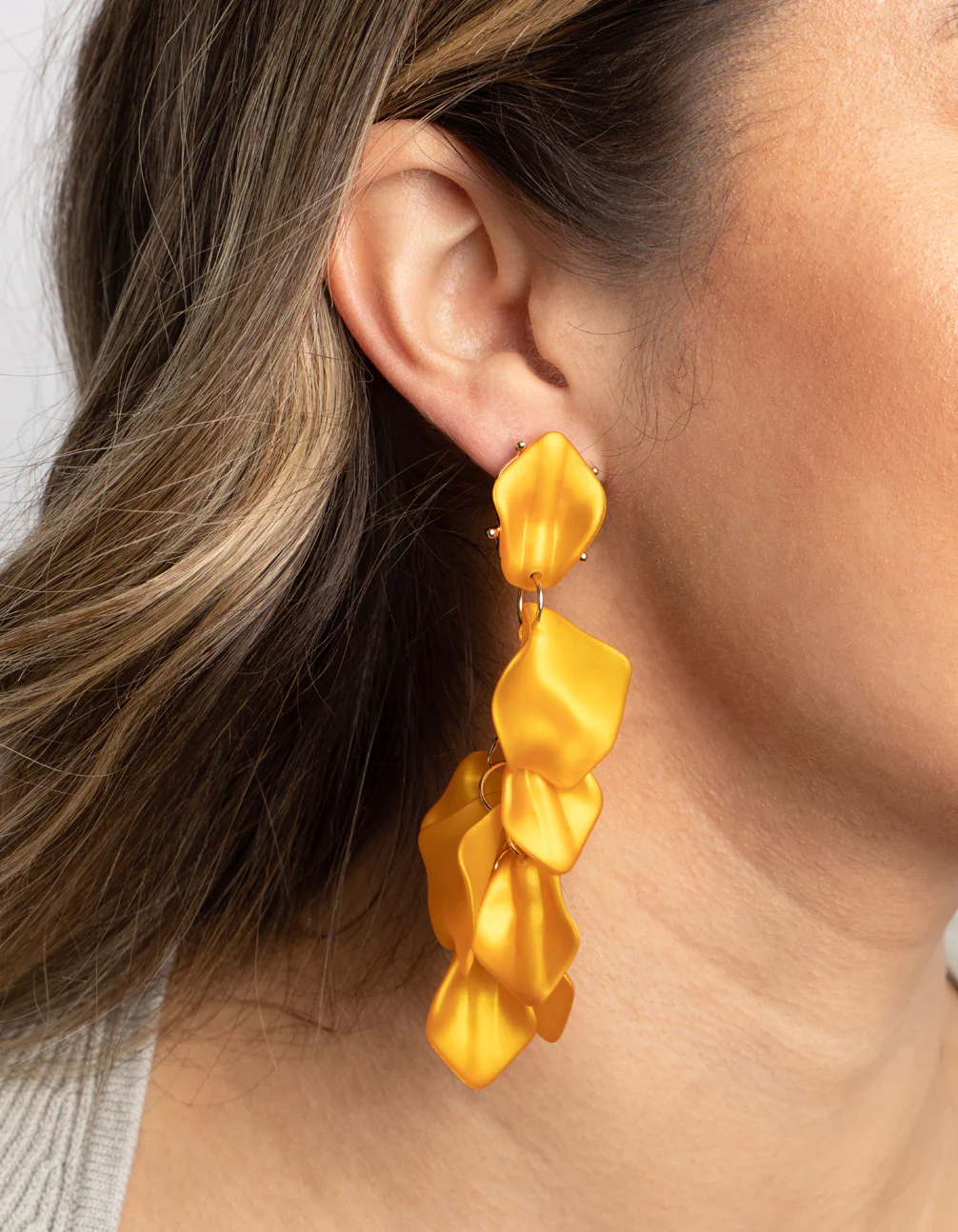Matte Yellow Petal Drop Earrings - Image 2