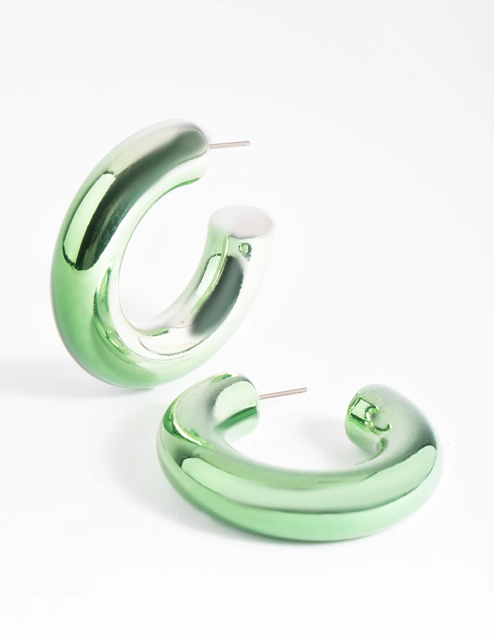 Matte Green Thick Hoop Earrings - Image 3