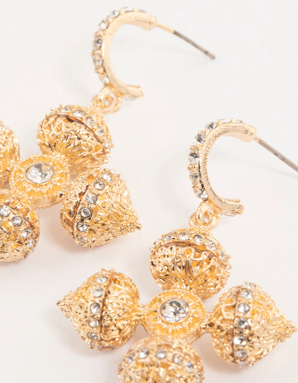 Gold Diamante Fancy Cross Drop Earrings - Image 2