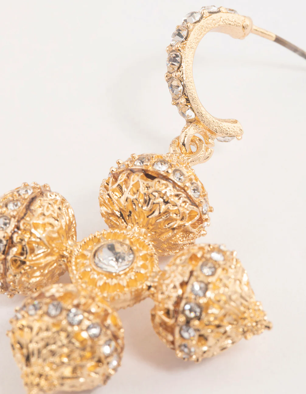 Gold Diamante Fancy Cross Drop Earrings - Image 3