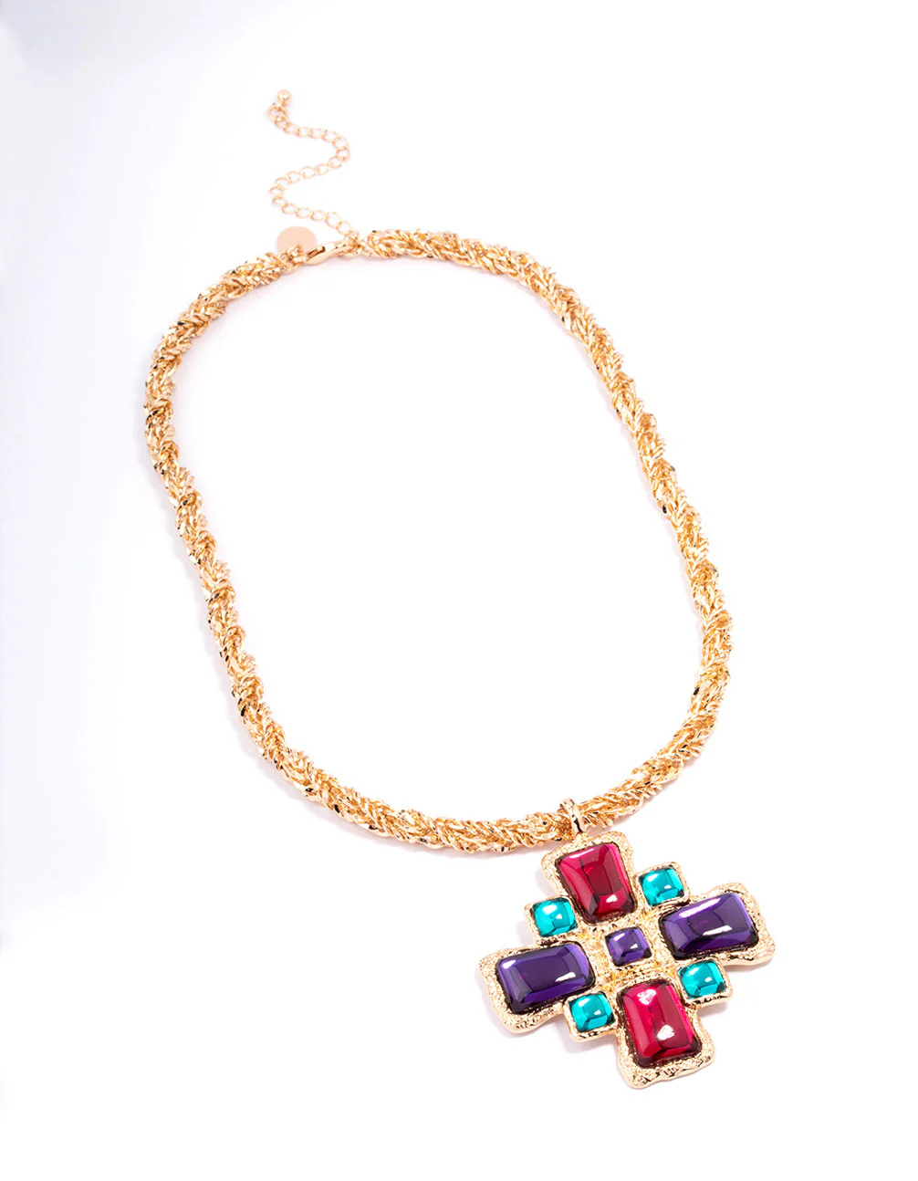 Gold Gemstone Cross Pendant Necklace - Image 2