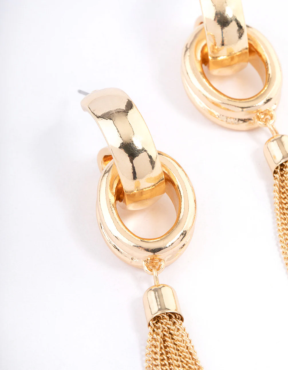 Gold Loop Link Tassel Drop Earrings - Image 2